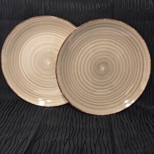 Vancasso Stoneware Dinner Plates Set of 2 Beige Swirl 10.5” Rustic Modern